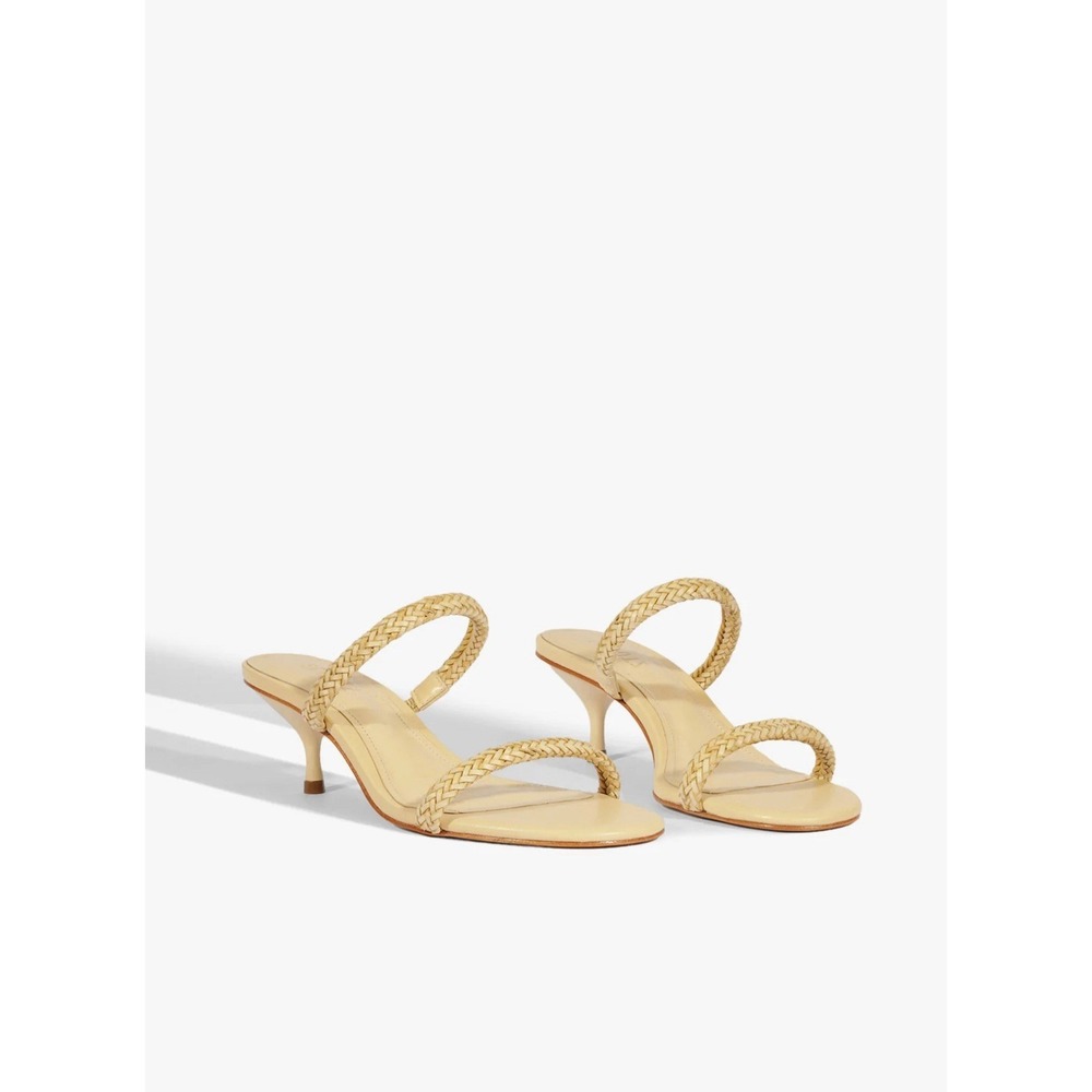 Schutz‎ Taliah Mid Woven Leather Kitten Heel Sandal Strappy Tan Women's Sz 7 New